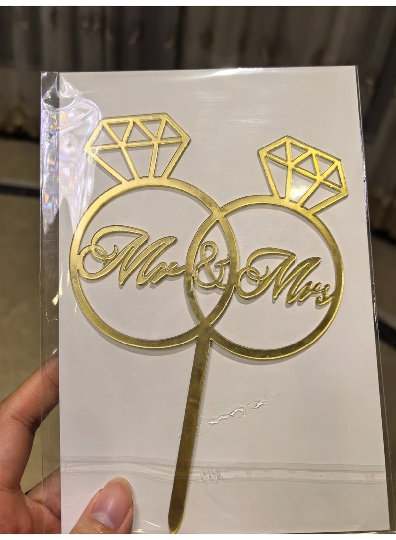 Wedding Cake Topper Mr&Mrs Acrylic Gold Diamond Ring Engagement Decorations Cake Pick for Bride To Be Bridal Shower Party Suppiles - Image 5